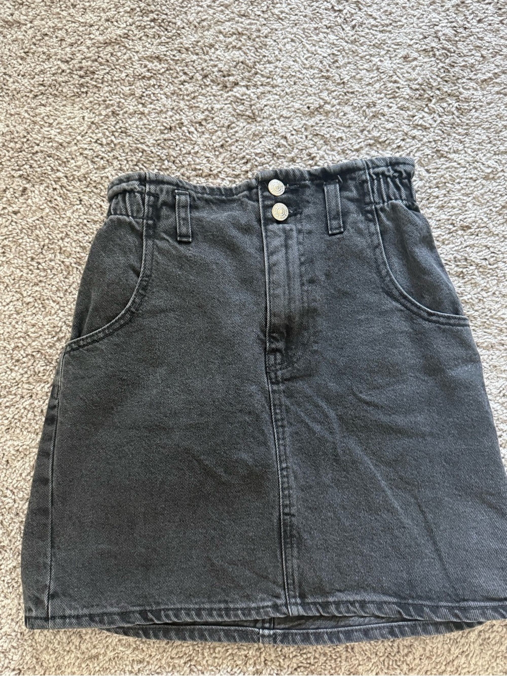 Mango Black Ribbed Denim Mini Skirt